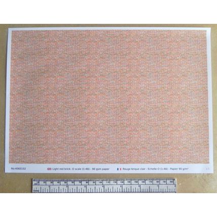 Papier rouge brique clair pour O gauge - échelle 1:48 -feuille A4 (297 x 210 mm)