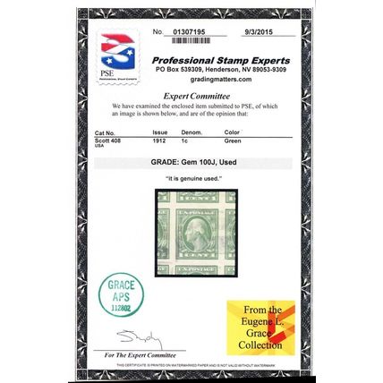 481, Used 1¢ Superb JUMBO - PSE Certificate Graded 100J * Stuart Katz