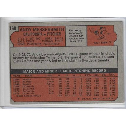 1972 Topps #160 Andy Messersmith Low to Mid Grade