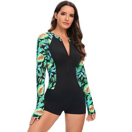 Women Swimsuit Sleeve Long Swimwear Chinlon Bathing Suit One-piece Athletic