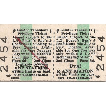 London Transport Edmondson Privilege Ticket - Oval - 6d.