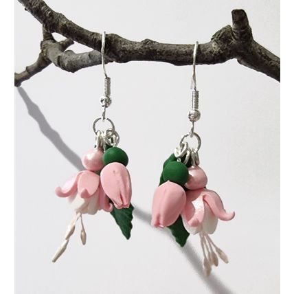 Pink Fuchsia flower earrings handmade polymer clay summer jewellery