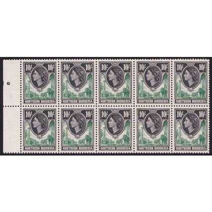 Northern Rhodesia QEII 1953 10s Green Black Animals Block x 10 SG73 Mint MNH