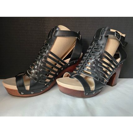 Jambu Valentina Women's Black Leather Woven Open Toe Platform Sandal Size 7