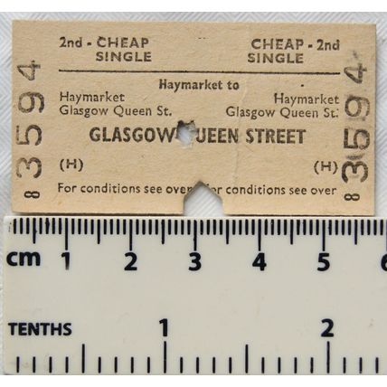1968 British Railways Board ticket 2nd cheap single Haymarket to Glasgow
