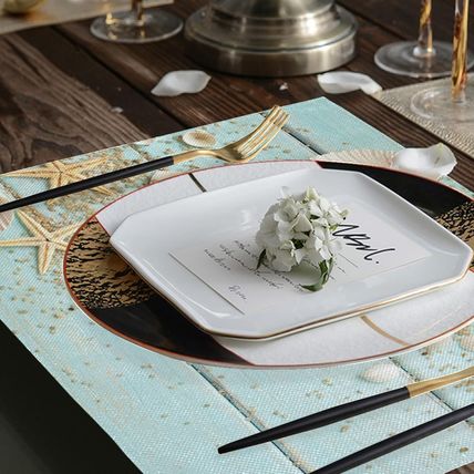 Summer Seashell Starfish Placemats Set of 6 Teal Wooden Table Mats 12X18 Inches