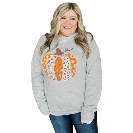 Halloween Pumpkin Leopard Print Plus Size Sweatshirt