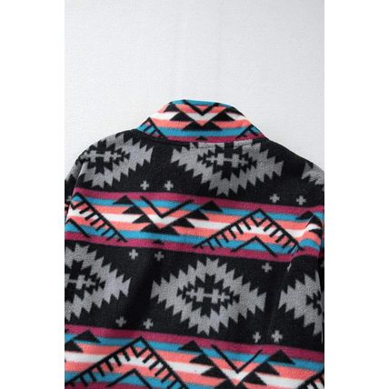 Black Aztec Printed Zip Up Collar Jacket