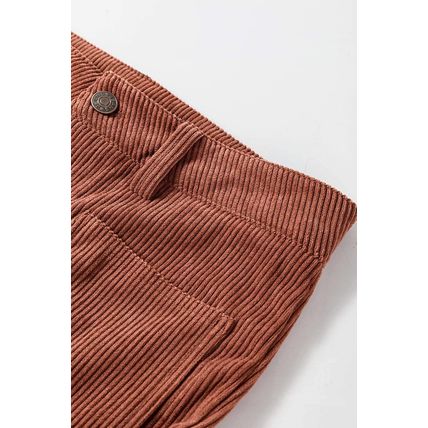 Brown High Waist Square Pockets Corduroy Pants