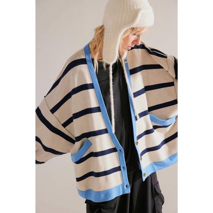 White Colorblock Drop Shoulder Buttoned Loose Cardigan