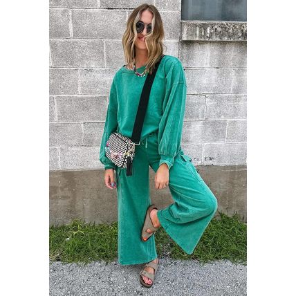 Lapis Solid Color Patchwork Pullover Top and Cargo Pants Set