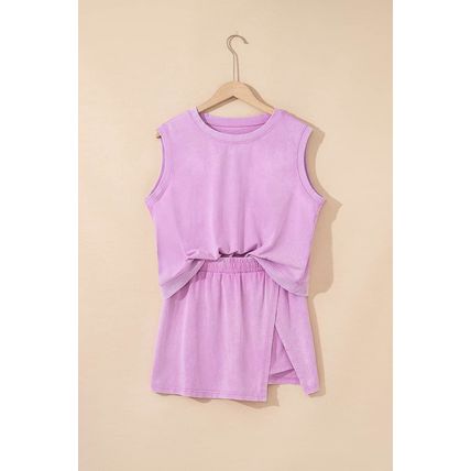 Phalaenopsis 2 Pieces Mineral Wash Cotton Tank Top Lined Split Skirt Set