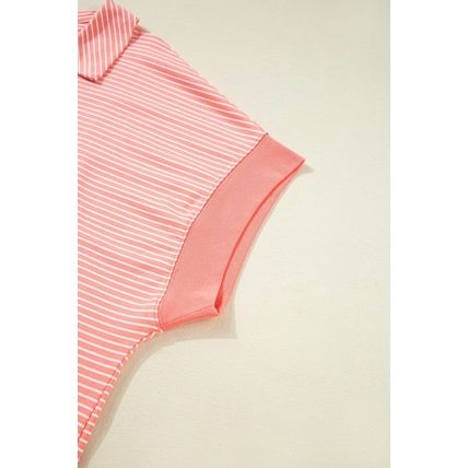 Orange Stripe Loose Polo T Shirt and Shorts Plus Size 2pcs Outfit