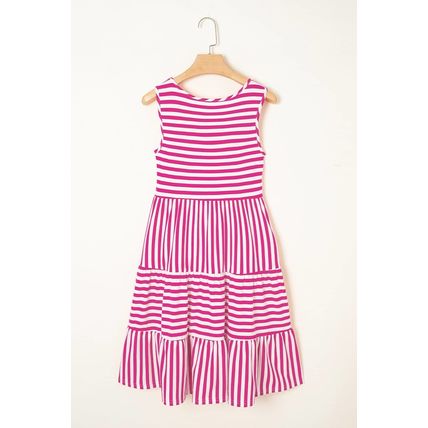 Rose Stripe U Neck Sleeveless Loose Fit Mini Dress