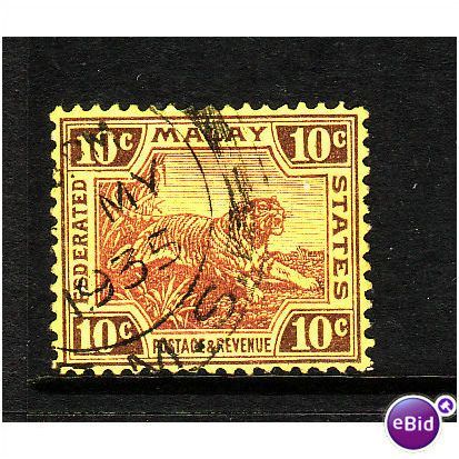 MALAYA 1931 SG 67 10c PURPLE / PALE YELLOW FINE USED