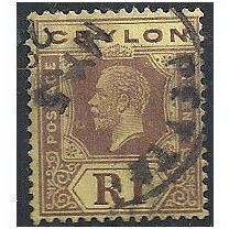 Ceylon 1923 SG354 1 Rupee Purple/Pale Yellow Fine Used . ..