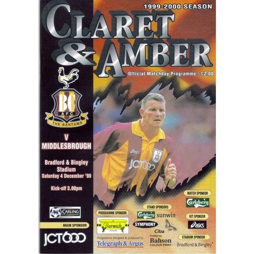 1999-2000 BRADFORD CITY v MIDDLESBROUGH (Near Mint Condition)