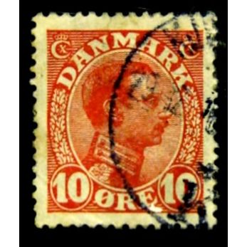 DENMARK 1913 SG 138 10 ORE RED FINE USED #
