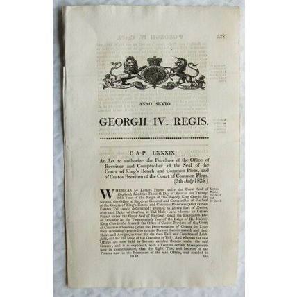 1825 Act of Parliament: Office Receiver Comptroller