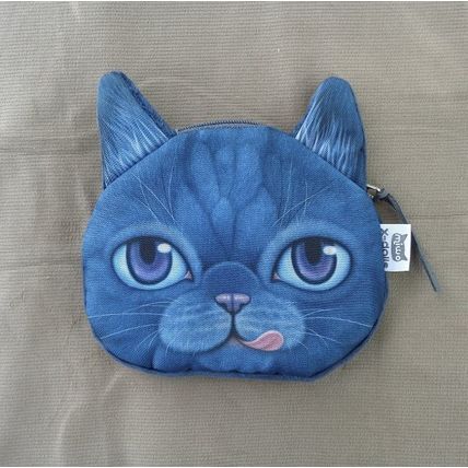 Blue Cat Coin Purse Change Pouch Zipper p05