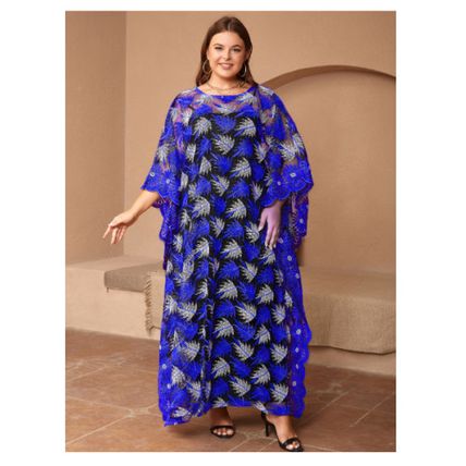 Plus Size clothing lace embroidered long dress African women's two-piece set