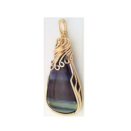 Rainbow fluorite Gold Wire Wrap Gemstone Pendant 3