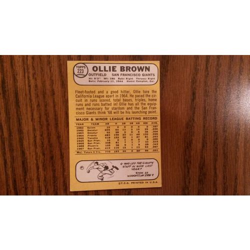 1968 Topps Card # 223 Ollie Brown Very Good (3) San Francisco Giants