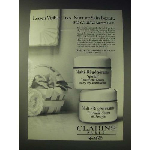 1989 Clarins Multi-Regenerante Treatment Cream Ad - Lessen visible lines
