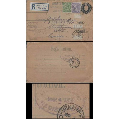GB George Postal Sta. REGISTERED 1919 to Strathcona Alberta Canada Large OVAL