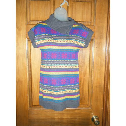 Bongo Girls Side Button Cowl Neck Snowflake Print Tunic Sweater - Size L