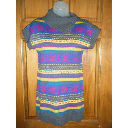 Bongo Girls Side Button Cowl Neck Snowflake Print Tunic Sweater - Size L