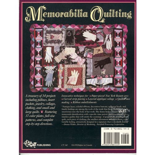 Memorabilia Quilting Book Quilt Clothing Adorments Jean Wells C& T Publishing