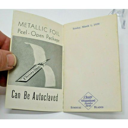 1959 Christy Sterile Stainless Surgical Blades Advertisement Memo Book (E16)