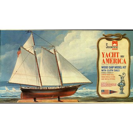 SCIENTIFIC 1851 YACHT AMERICA 1970 WOOD SHIP MODEL KIT 178 CLOTH SAILS