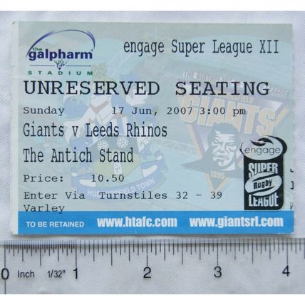 2007 ticket Huddersfield Giants v. Leeds Rhinos