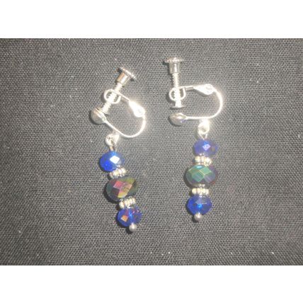 Special fire polished blue E.P. rainbow crystal glass adjustable clip on earring