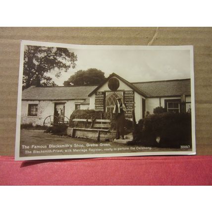 BLACKSMITH'S SHOP, GRETNA GREEN used postcard RP 1936 pm =