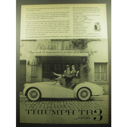 1957 Triumph TR-3 Car Ad - This supsension is a once-in-a-lifetime thrill