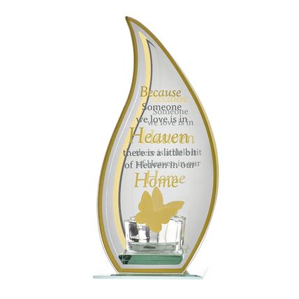 Heaven Glass Memorial Tealight Holder Glass Single 20 CM with Verse Grief