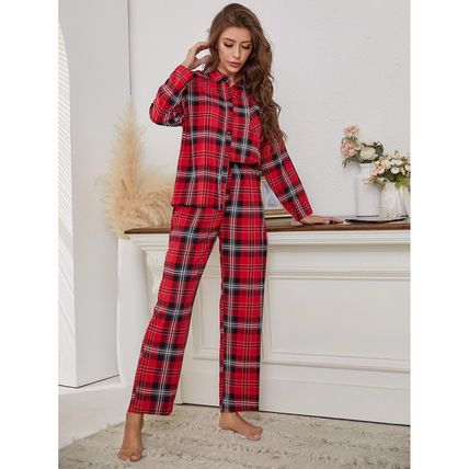 Women's red plaid long-sleeve autumn/winter home wear two-piece pajama set