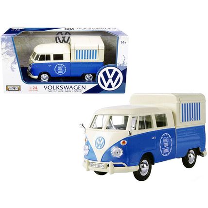 Volkswagen Type 2 (T1) Pickup Food Truck Cream and Blue 1/24 Diecast Model Ca...