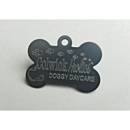DOG WALKING DOGGY DAY CARE TAGS WITH YOUR LOGO & DETAILS ON BACK