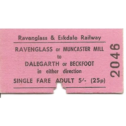 Ravenglass & Eskdale Railway Co. Ltd Edmondson Ticket - Ravenglass to Dalegarth