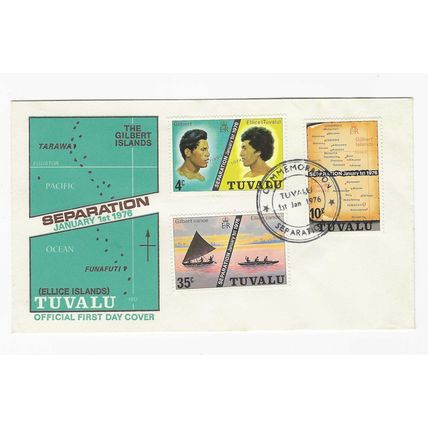 TUVALU 1976 SEPARATION SET OF 3 OFFICIAL FIRST DAY COVER GILBERT ELLICE