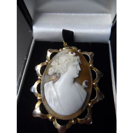 Antique Gold and Shell Beautiful Detail Cameo Brooch