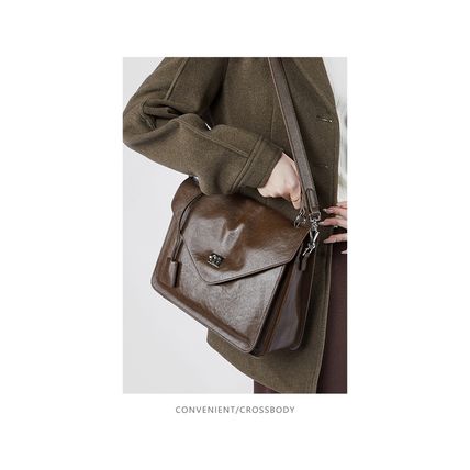 Genuine Leather Women Medium Top Handle Handbags Brown