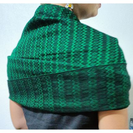 Elegant-Ultra-Soft-Lightweight **BLACK-GREEN** Traditional Rebozo Shawl Mexico
