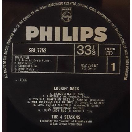4 SEASONS - LOOKIN' BACK, UK, Philips, SBL.7752, Album, '66