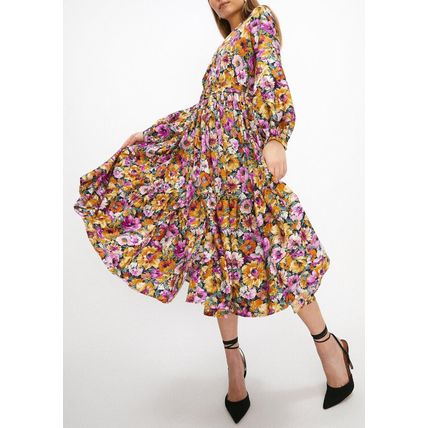 COAST Floral Print Long Sleeve Midi Dress BNWT