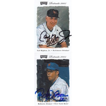 CAL RIPKEN JR & ROBERTO ALOMAR AUTO 2003 ORIOLES & METS HOF WORLD CHAMP INFIELD